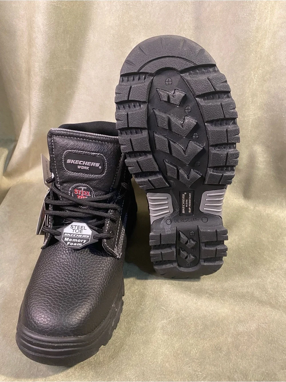 Skechers Work Men's Black Lace-Up Steel Toe Boots Sz 8.5 new